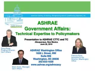 ASHRAE Government Affairs: Technical Expertise to Policymakers