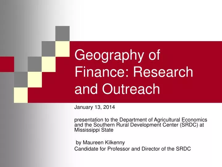 geography of finance research and outreach