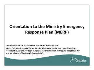 Orientation to the Ministry Emergency Response Plan (MERP)