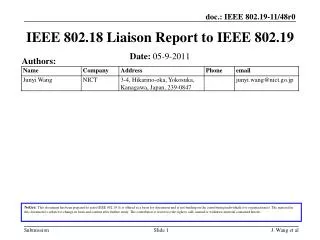 IEEE 802.18 Liaison Report to IEEE 802.19
