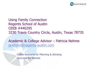 Online Resource for Planning &amp; Advising Overview for Parents