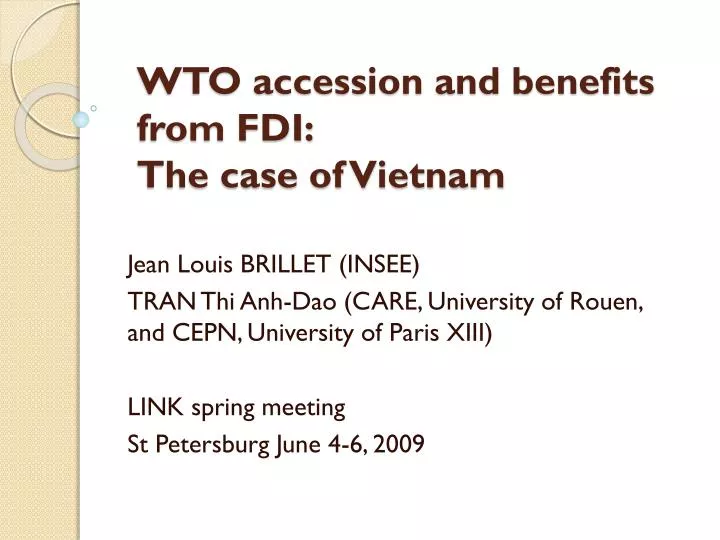 wto accession and benefits from fdi the case of vietnam