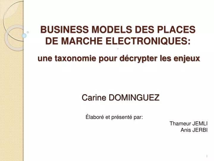 business models des places de marche electroniques