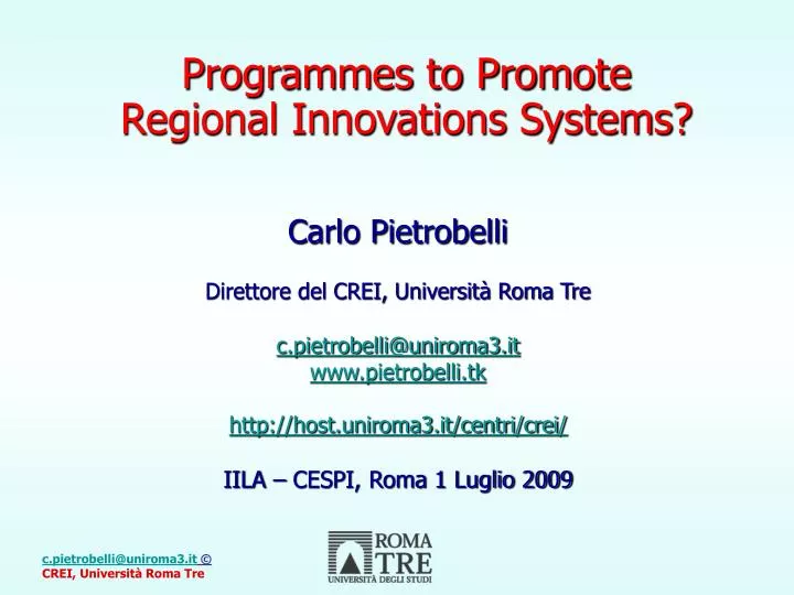 programmes to promote regional innovations systems