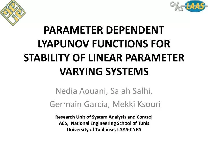parameter dependent lyapunov functions for stability of linear parameter varying systems