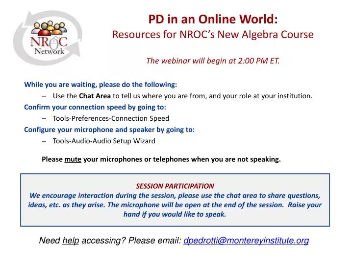 pd in an online world resources for nroc s new algebra course the webinar will begin at 2 00 pm et