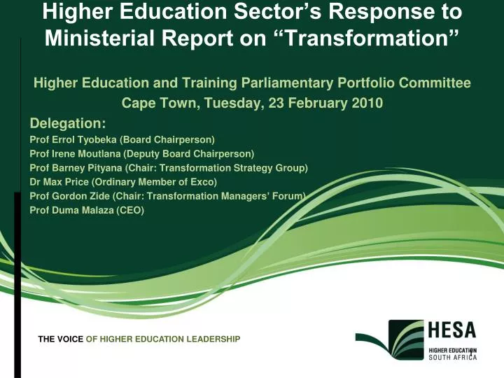 higher education sector s response to ministerial report on transformation