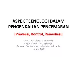 aspek teknologi dalam pengendalian pencemaran