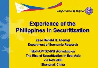 Experience of the Philippines in Securitization
