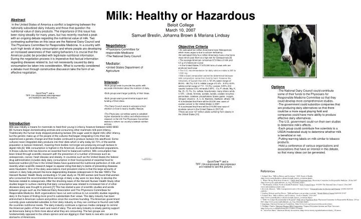 milk healthy or hazardous beloit college march 10 2007 samuel breslin johanna brown mariana lindsay
