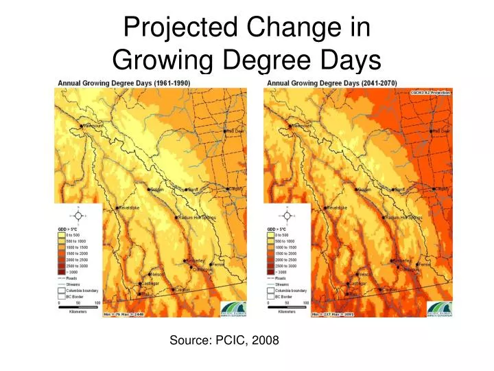 projected change in growing degree days