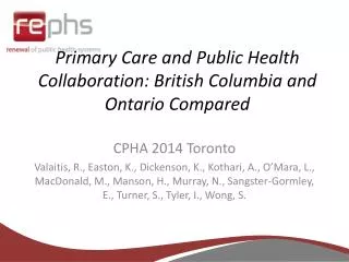 Primary Care and Public Health Collaboration: British Columbia and Ontario Compared