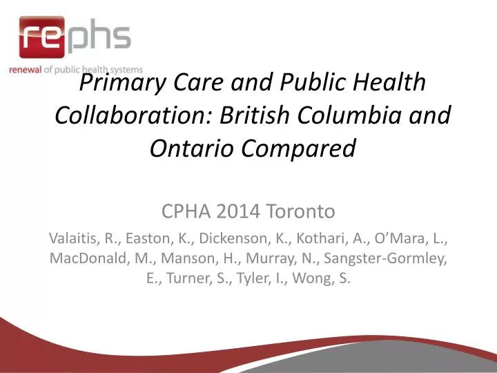 primary care and public health collaboration british columbia and ontario compared
