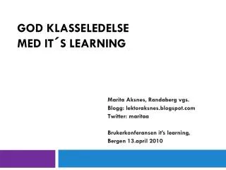 god klasseledelse med it s learning