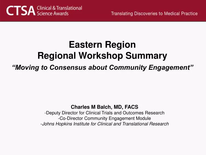 eastern region regional workshop summary moving to consensus about community engagement