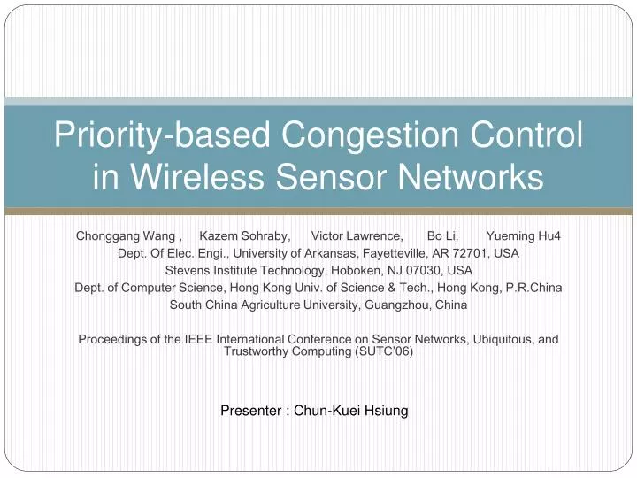 priority based congestion control in wireless sensor networks