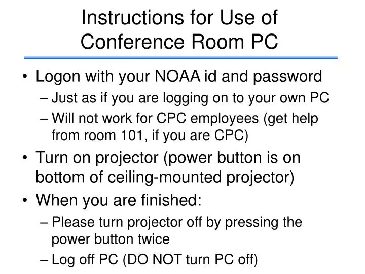 instructions for use of conference room pc