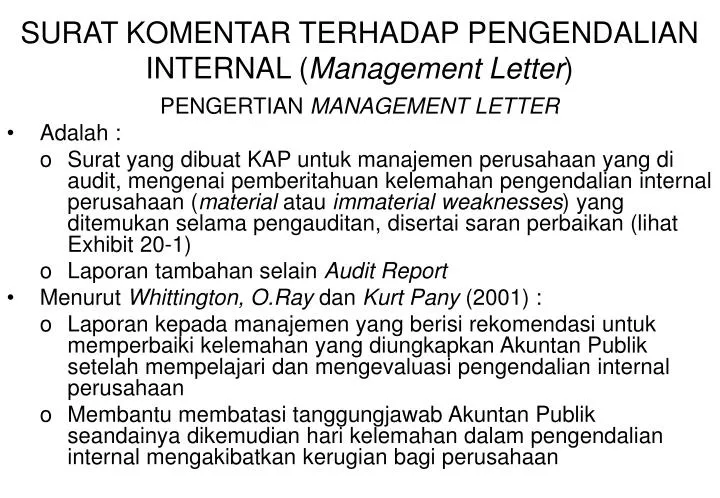 surat komentar terhadap pengendalian internal management letter