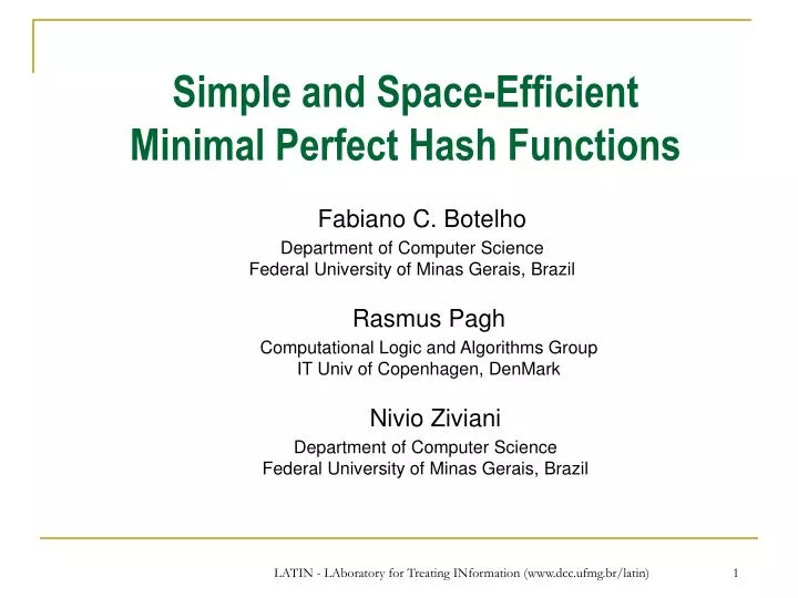 simple and space efficient minimal perfect hash functions