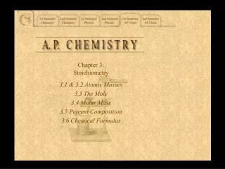 Chapter 3: Stoichiometry 3.1 &amp; 3.2 Atomic Masses 3.3 The Mole 3.4 Molar Mass