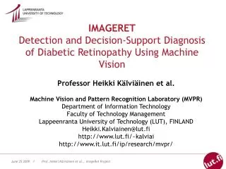 IMAGERET Detection and Decision-Support Diagnosis of Diabetic Retinopathy Using Machine Vision