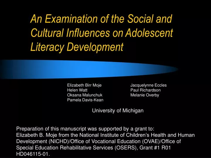 an examination of the social and cultural influences on adolescent literacy development