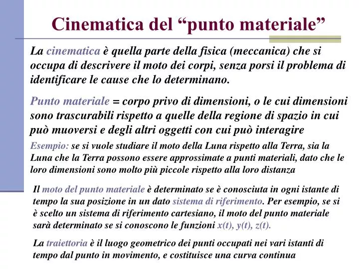 cinematica del punto materiale