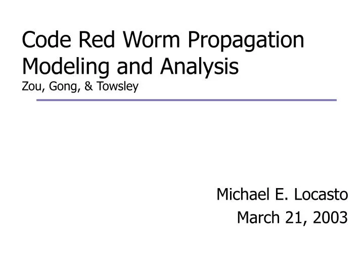 code red worm propagation modeling and analysis zou gong towsley