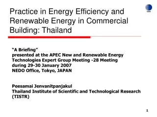 Practice in Energy Efficiency and Renewable Energy in Commercial Building: Thailand