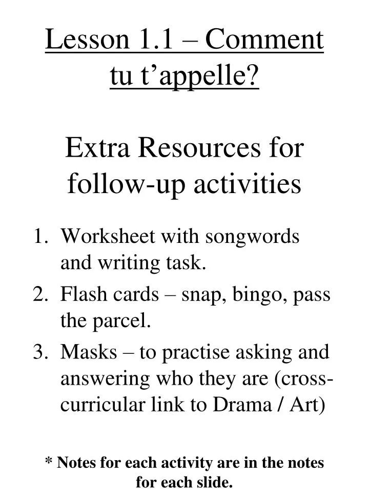 lesson 1 1 comment tu t appelle extra resources for follow up activities