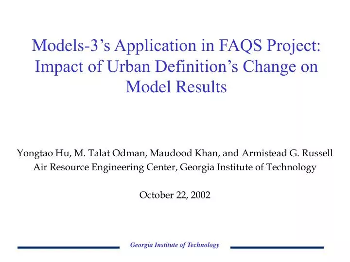 models 3 s application in faqs project impact of urban definition s change on model results