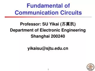 Fundamental of Communication Circuits