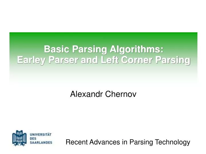 basic parsing algorithms earley parser and left corner parsing