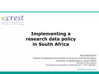 Implementing a research data policy in South Africa