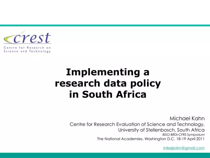 implementing a research data policy in south africa