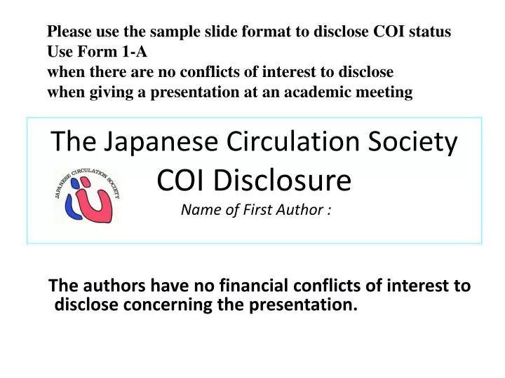 the japanese circulation society coi disclosure name of first author
