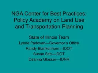 NGA Center for Best Practices: Policy Academy on Land Use and Transportation Planning