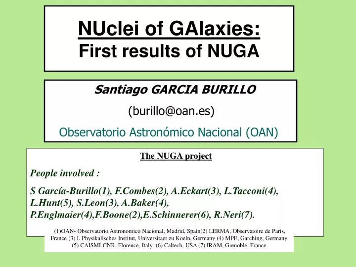 nuclei of galaxies first results of nuga