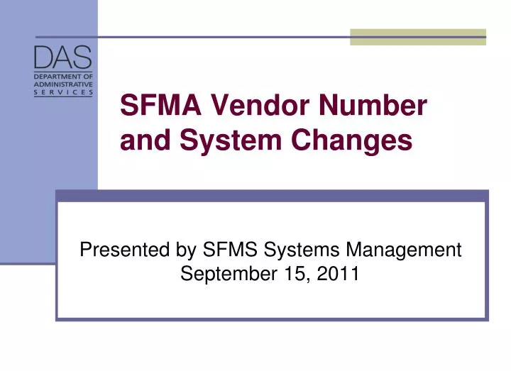 sfma vendor number and system changes