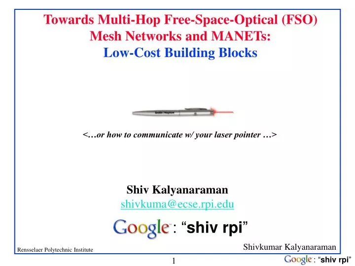towards multi hop free space optical fso mesh networks and manets low cost building blocks