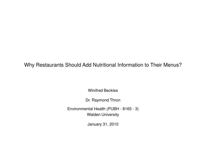 why restaurants should add nutritional information to their menus