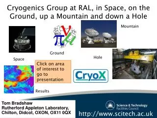 Cryogenics Group at RAL, in Space, on the Ground, up a Mountain and down a Hole