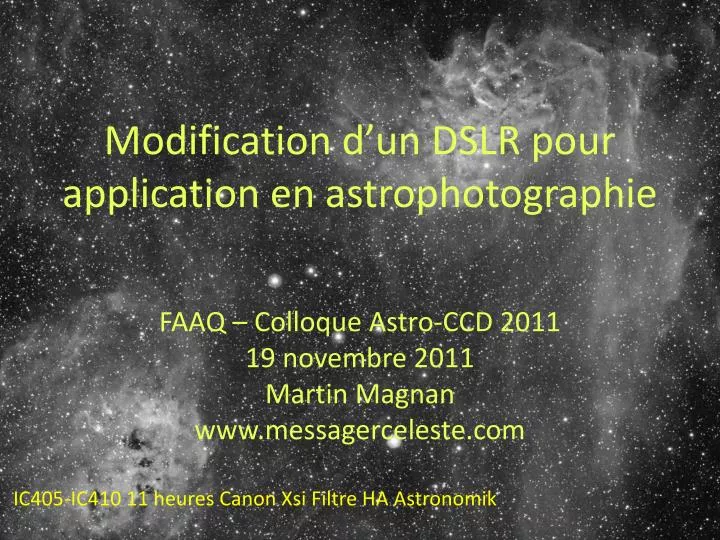 modification d un dslr pour application en astrophotographie