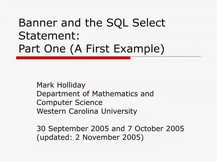 banner and the sql select statement part one a first example