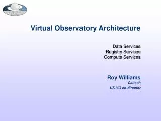 Virtual Observatory Architecture Data Services Registry Services Compute Services