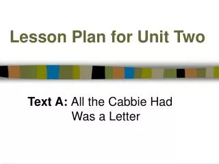 Lesson Plan for Unit Two