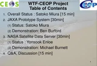 WTF-CEOP Project Table of Contents
