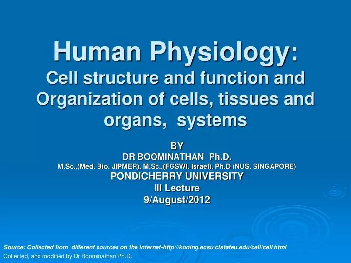 human physiology cell structure and function and organization of cells tissues and organs systems