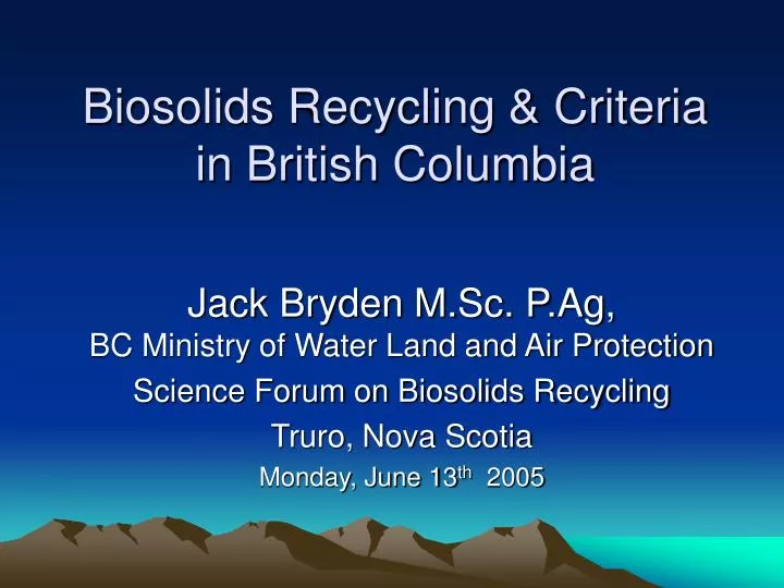 biosolids recycling criteria in british columbia