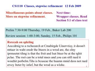 CS1110 Classes, stepwise refinement 12 Feb 2009
